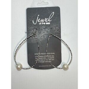 Jewel Of The Sea Freshwater Pearl Hammered Silver Teardrop Hoop Earrings New